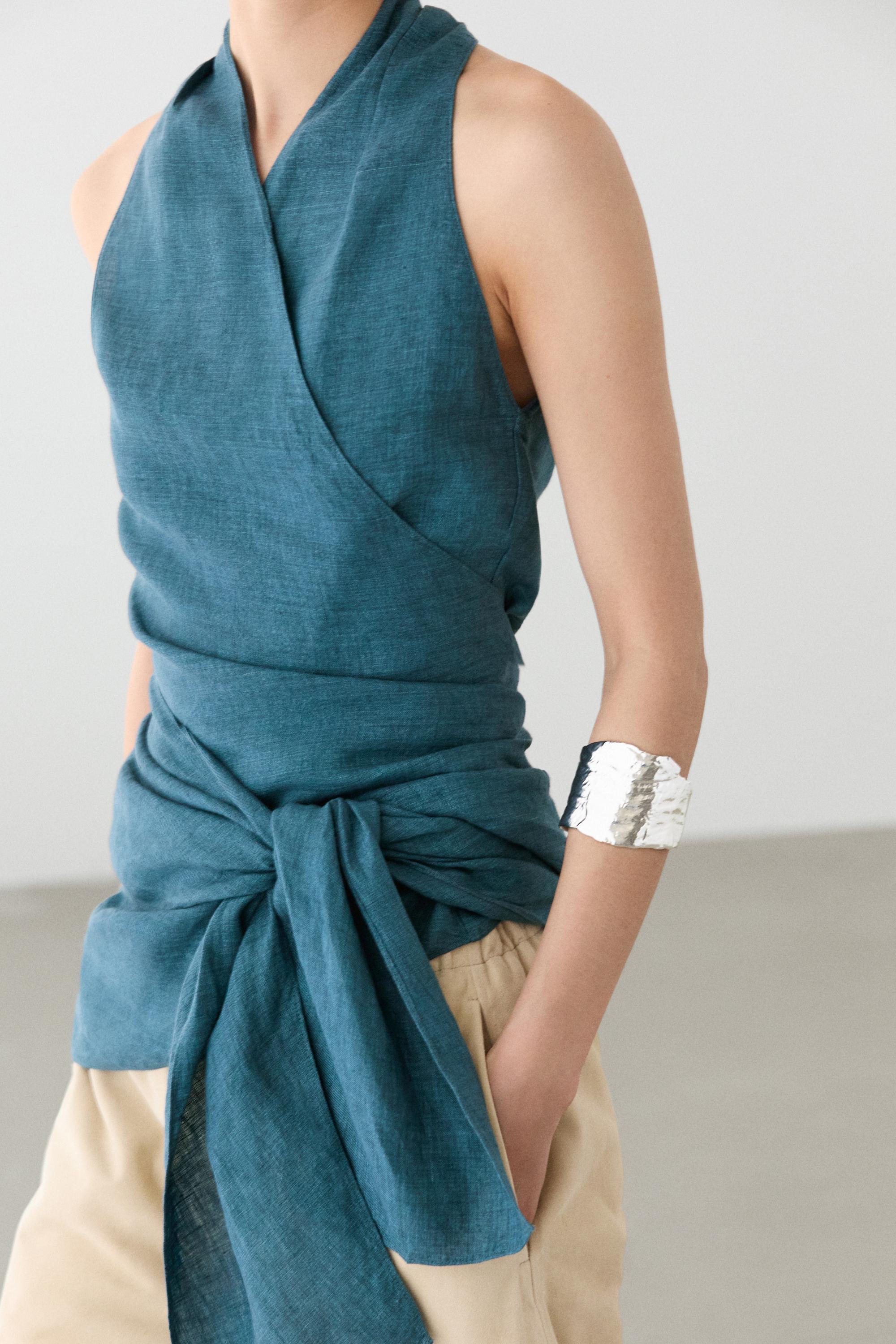 100% linen surplice top with tie detail
